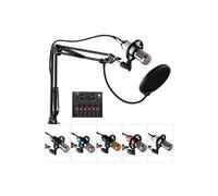 Microphone Andoer Kit de Microphone à condensateur d'enregistrement de studio de radiodiffusion professionnelle Micro tête ronde avec carte son externe-Blanc + Argent
