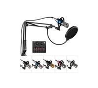 Microphone Andoer Kit de Microphone à condensateur d'enregistrement de studio de radiodiffusion professionnelle Micro tête ronde avec carte son externe-Bleu + Argent