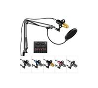 Kit de Microphone à condensateur d'enregistrement de studio professionnelle Micro tête plate avec carte son externe-Noir + Or