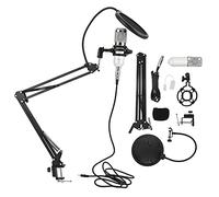 Kit de microphone à condensateur USB BM800, microphone professionnel d’enregistrement en studio avec support à bras flexible, captation unidirectionnelle pour PC, ordinateur (blanc + argent)