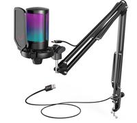 Kit de microphone de jeu USB pour PC ensemble de micro cardioïde à condensateur PS4/5 avec bouton muet/rvb/support de bras Black