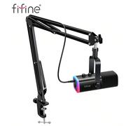 Kit de microphone dynamique FIFINE AM8T pour le jeu avec support de bras de perche, prise casque, bouton de sourdine, éclairage RVB, convient pour la diffusion en continu, l'enregistrement, les podcas