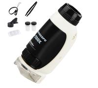 Kit de microscope débutant - Petite loupe éducative 250x avec mise au point de précision, outil de laboratoire à piles pour étudiants et enfants d'âge préscolaire, verre optique léger, idéal pour la