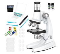 Kit de microscope pour étudiants | Microscope composé 100X-1200X avec cadre en ABS | Kit d'apprentissage scientifique débutant avec lames préparées, boîtes à échantillons, pincettes, verre de
