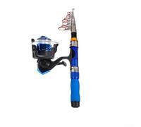Kit de mini canne à pêche télescopique avec moulinet portable et léger pour voyage (ensemble bleu, 2,1 m)