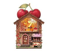 Kit de mini maison en bois à faire soi-même avec lumière LED, dos magnétique, décoration miniature compacte faite à la main pour réfrigérateur, bureau, cadeau (cerise)