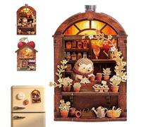 Kit de mini maison en bois à faire soi-même avec lumière LED - Dos magnétique - Scène miniature pour coin de livre, décoration compacte faite à la main pour réfrigérateur, bureau, bibliothèque