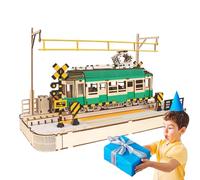 Kit de modèle 3D de tramway en bois classique - Jouet éducatif de construction d'assemblage de voitures DIY | Décoration de maison pour salon, chambre, chambre d'enfant