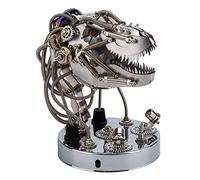 Kit de modèle de tête de dinosaure mécanique 3D en métal Steampunk avec 180 pièces + tête de mort mobile avec lumière et son LED, puzzle à collectionner pour adultes