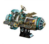 Kit de modélisation de bricolage pour un vaisseau spatial avec entraînement mécanique dans le style d'une station spatiale, kit de modélisation 3D créatif en bois (blanc/511 pièces)