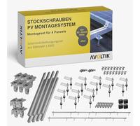 Kit de montage pour toit en tôle PV - Centrale électrique de balcon - Avec vis à double filetage M10 de 200 mm - Joint EPDM - Rails en aluminium de 1,25 m et support de module - Pour tôle trapézoïdale