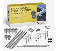 Kit de montage pour toit en tôle PV - Centrale électrique de balcon - Avec vis à double filetage M10 de 200 mm - Joint EPDM - Rails en aluminium de 1,25 m et support de module - Pour tôle trapézoïdale