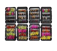 Kit de mouches de pêche à la mouche avec nymphes sèches et humides pour bar, truite, saumon gris, boîte d'assortiment de 24 ou 32 pièces pour marais de rivière, printemps, été, automne (C-32 pièces)