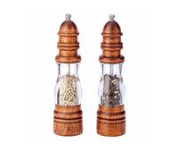 Kit de Moulin à Sel et à Poivre avec Socle en Bois Massif, Manuel Moulin à Sel & Poivre Granulés grossiers et fins réglables, Classique Rétro Forme de Phare, pour Cuisine Cuisson Restaurants Barbecues