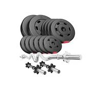 Hop-Sport Ensemble d'haltères 38kg, Barre d'Haltère Super Curl SZ 120 cm, Courtes 45 cm, Set Disques de poids 2x5, 4x2.5, 6x1.25 kg
