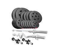 Kit de musculation 76 kg Barre d'Haltère Super Curl 120 cm, Longue 167 cm Deux Barres courtes de 45 cm avec Set de Disques de poids 2x10 kg, 4x5 kg,