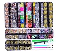 Kit de nail art avec boîte de rangement à 12 compartiments, plus 9 000 strass et perles colorés pour éblouir, comprend des outils professionnels nail art pour manucure DIY, kit strass