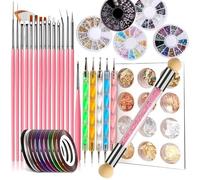 Kit de Nail Art - Non spécifié - 15 Pinceaux Rose - 5 Stylos à Pointer - Strass et Paillettes