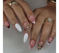 Kit de nail art pour fêtes de Noël - Gel autocollant pour presser les ongles et limer - Application rapide des ongles artificiels pour les vacances