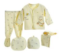 Kit De Naissance Bebe Fille Vetement Nouveau Nee Haut Tops Manche Longue Hérisson Mignon + Pantalons *2 + Bavoir + Bonnet Habits Tenue Ensembles 5 Pièces Cadeau Bebe Naissance Fille Garçon (Y-jaune)