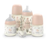 Suavinex Coffret naissance biberons – 2×270 ml + 2×150 ml – sucette 0–6 mois – Birdies Rose
