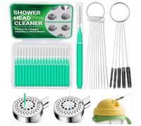 Kit de nettoyage 50 en 1 pour pommeau de douche et paille - 35 brosses, 10 aiguilles de débouchage, 5 brosses à paille, pics de nettoyage en profondeur pour pommeau de douche, tasses Stanley pour