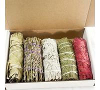 Kit de nettoyage à l'aromathérapie de sauge, contient de la sauge blanche, du bois de cèdre, de la sauge de sang de dragon, de l'eucalyptus et des bâtons d'encens de lavande. Ensemble cadeau idéal pou