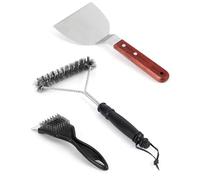 Kit de Nettoyage Barbecue - 3 Brosses en Acier Inoxydable et Grattoir pour Gril - Set d'Outils de Nettoyage pour Barbecue à Gaz, Charbon et Électrique - Nettoyant Grille de Cuisson
