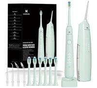 Kit de nettoyage buccal 2-1 - Hydropulseur dentaire et brosse à dents électrique - Brosse à dents et fil dentaire - Pour le nettoyage des dents et la santé des gencives (vert clair)
