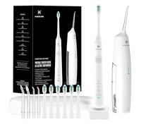 Kit de nettoyage buccal 2-1 - Hydropulseur dentaire et brosse à dents électrique - Brosse à dents et fil dentaire - Pour le nettoyage des et la santé des gencives (Blanc）