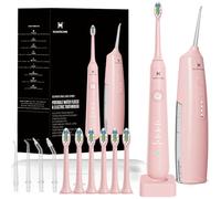 Kit de nettoyage buccal 2-1 - Hydropulseur dentaire et brosse à dents électrique - Brosse à dents et fil dentaire - Pour le nettoyage des et la santé des gencives (Rose)