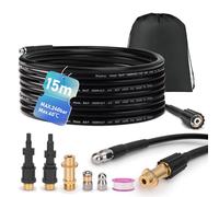 Kit de Nettoyage de canalisations Universel 15 m, 240 Bar, avec 3 adaptateurs, 2 Buses rigides + rotatives, Compatible avec K2, K3, K4, K5, K6, K7, LAVOR, Nettoyeur Haute Pression Universel