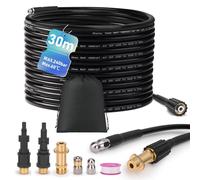 Kit de nettoyage de canalisations universel 30 m, 240 bar, avec 3 adaptateurs, 2 buses rigides + rotatives, compatible avec K2, K3, K4, K5, K6, K7, LAVOR, nettoyeur haute pression universel