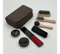 Kit de nettoyage de chaussures de luxe - 7 pièces - Kit de nettoyage de chaussures portable avec brosse en crin véritable, nettoyant pour chaussures et cirage noir - Kit de nettoyage de baskets pour c