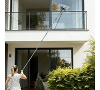 Kit de nettoyage de fenêtres haute hauteur 2-en-1 avec 10 tiges d'extension pour essuyer et racler le verre haute hauteur, tampon microfibre réutilisable, sans alimentation électrique, lavable en mach