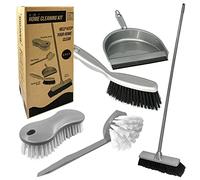 Kit de nettoyage de maison | Ensemble de nettoyage 4 en 1 pour nettoyer toutes les surfaces de la maison bien rangées | Comprend un balai doux à l'intérieur, une pelle à poussière et une brosse, une