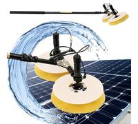 Kit de nettoyage de panneau solaire, poteau extensible léger de 3,5 m, 65 cm, double tête de brosse - Outil de nettoyage pour fenêtres, toit en verre et panneaux solaires