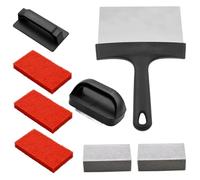 Kit de Nettoyage de Plaque chauffante avec grattoir à Manche, Pierres Nettoyage et 3 tampons à récurer, élimination Efficace des Taches Graisse pour Gril Dessus Plat et nettoyant pour Gril