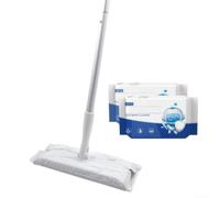 Kit de nettoyage de sol domestique 2 en 1, balai plat avec poignée rétractable et lingettes jetables, sans lavage pour surfaces en bois dur, balayeuse légère à sec et humide pour la maison (B)