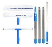 Kit de Nettoyage de Vitres Télescopique avec Perche en Acier Inoxydable de 160 cm - Incluant Raclette, Brosses et Cadre T pour Un Nettoyage sans Traces sur Verre, Miroirs et Pare-Brise