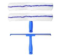 Kit de Nettoyage de Vitres Télescopique Pro avec Raclette en Silicone 35 cm & Lingettes Microfibre Premium - Nettoyage sans Traces pour Verres, Miroirs, Pare-brises & Parois de Douche de Qualité