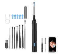 Kit de nettoyage des oreilles avec caméra, nettoyeur d'oreilles visuel avec lumière, 8 pièces pour nettoyer le conduit auditif et 5 cuillères auriculaires (Noir)