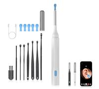 Kit de nettoyage des oreilles avec caméra, nettoyeur d'oreilles visuel avec lumière, 8 pièces pour nettoyer le conduit auditif et 5 cuillères auriculaires (Blanc)
