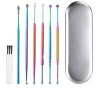 Kit de nettoyage des oreilles - Ensemble d'outils pour enlever le cérumen 6 pièces - Curette d'oreille en acier inoxydable, cuillère à oreilles multifonctionnelle avec brosse de boîte de rangement, ne