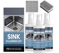 Kit de nettoyage et nano-scellement pour éviers en composite - Pour granit, quartz, résine de synthèse (Solid Surface) - Restaure l'aspect et protège - Convient aux éviers (3Pièce)