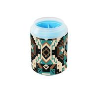 Kit de nettoyage portable pour pattes de chiens de taille moyenne à grande - Motif géométrique - Style ethnique - Bleu et marron - Avec brosse de massage douce