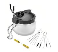 Kit de Nettoyage pour Aérographe,Pot de Nettoyage en Verre avec Support,5 Brosses en Nylon 5 Aiguilles en Acier Inoxydable 1 Aiguille de Lavage pour Enlever Les Pigments et la Saleté