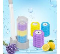 Kit de Nettoyage pour Brosse WC avec 18 recharges en 3 Couleurs - Brosse de Cuvette WC à Manche Long Gris avec Caddy de Rangement - Kit nettoyant Multifonctionnel pour la Salle de Bain