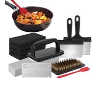 Kit De Nettoyage Pour De Cuisson | Raclette Pour Gril Éponges À Récurer - Poignée Ergonomique Accessoires Portables Polyvalents Pour Barbecue Camping Pique-Nique