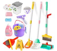 Kit de Nettoyage pour Enfants ,15 pièces de Jouets ménagers Set de Jeux de rôle, pour Les Tout Petits avec Balai Vadrouille Plumeau Pelle Brosses Chiffon,Nettoyage et ménage Jouets De Cadeau 3 Ans+